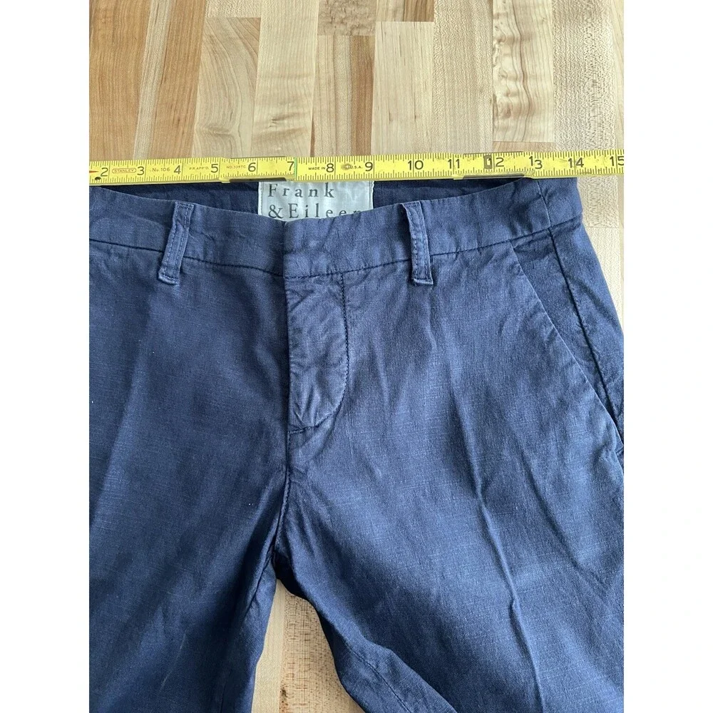 Frank & Eileen Wicklow Pants Straight Cut Cropped Raw Hem Stretch Navy Size 2
